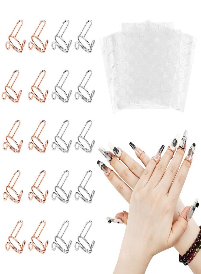 Heemeei 20pcs Size Adjustable Wudu Rings with 120pcs Adhesive Nail Tabs, Reusable Detachable Rings for Halal Nail, Muslim Wearing Manicure (Rose Gold, Silver) - Image 1